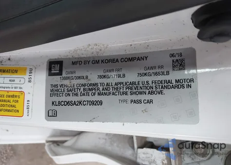 2019 Chevrolet Spark 1Lt Cvt from USA, damaged, VIN KL8CD6SA2KC709209